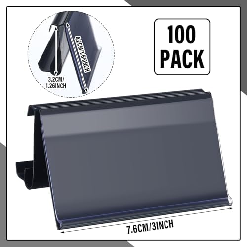 Kathfly 100 Pcs Wire Shelf Label Holders Compatible with Metro 1-1/4in Shelves, Plastic Wire Rack Label Holder 3 l x 1.25 H Price Tag Shelf Clips On, Black