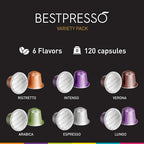Bestpresso Coffee for Nespresso Original Machine 120 pods Certified Genuine Espresso Variety Pack Pods Compatible with Nespresso Original