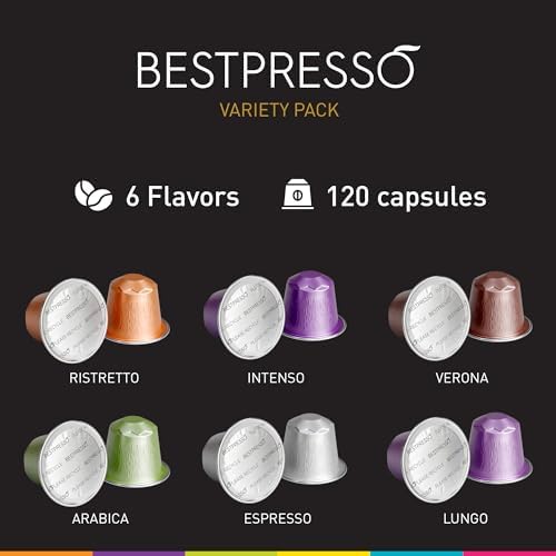Bestpresso Coffee for Nespresso Original Machine 120 pods Certified Genuine Espresso Variety Pack Pods Compatible with Nespresso Original