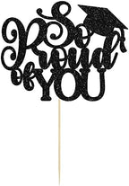 1Pc So Proud of You Cake Topper with Gold Glitter Diploma Graduation Cap Cake Pick Congrats Class of 2026 Cake Decorations for 2026 Graduation Theme High School Boys Girls Party Supplies Black