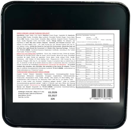 Mughe Gourmet Turkish Delight Gift Tin with Chocolate Cookie Crumble Filling - 350g/0.77 Lbs Premium Rolled Lokum