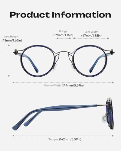 Round Blue Acetate Frame Anti-Blue Light Glasses Retro Fashion Reading Glasses Relieve Eye Fatigue Glasses-FT823444
