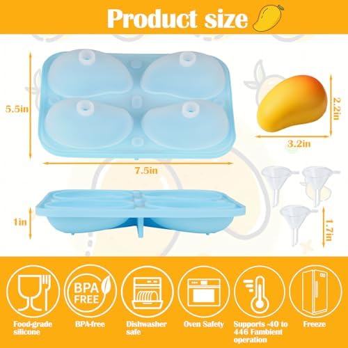 Palksky Mango Silicone Molds, 1Pack 4 Cavity 3D Fruit Pastry Molds for Chocolate, Candy, Ice Cream, Pudding, Jelly, Bakeware, Mousse Cakes Baking Supplies