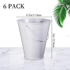 Sadnyy 6 Pack White Small Metal Galvanized Bucket with Handle 5" White Mini Metal Buckets and Pails Graduation Party Container Table Centerpiece for Candy Vase