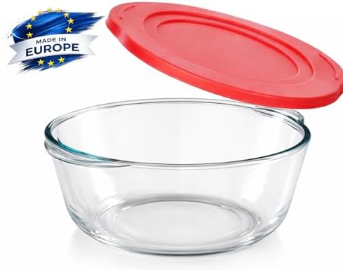 Ums 2.2 Quart Round Glass Baking Dish with Lid, Round Casserole Dishes for Oven with Lids, Borosilicate Glass Casserole Dish, Covered Casserole Dish with Lid, Food Storage Containers with Lids, Glass Storage Containers with Lids