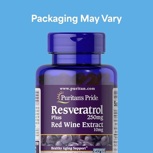Puritan's Pride Premium Resveratrol Youth Guard™ 250mg, Dietary Supplement for Immune System, Antioxidant, Sugar Metabolism, Blood Flow, and Vascular Function Support, 60 Rapid Release Softgels