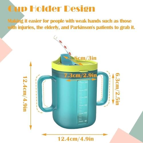 Spill Proof Sippy Cups for Seniors & Adults -10.2oz(300ml) Non-Spill Cups with 2 Handles & Straw Lid, Elderly Drinking Cups for Patients, Disabled, Pregnant Women, Dishwasher Safe (Orange)