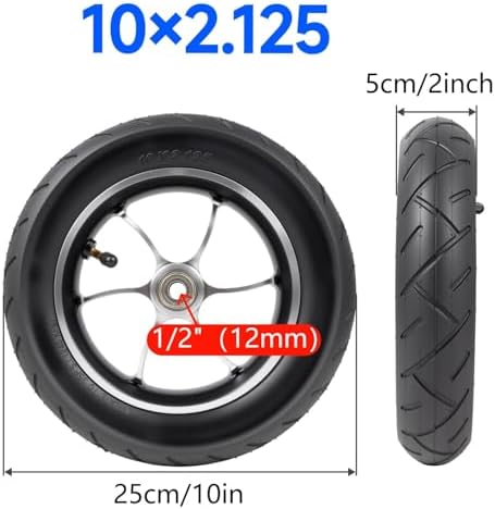 10×2.125 Small Pneumatic Tire Wheels Assembly (2), 10inch Non-Slip Front Casters Replacement for Electric Wheelchair, Aluminum Hub, 12mm (1/2") Bearing