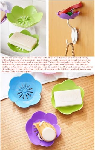 Soap Dish Holder for Shower Bar Double Layer Cute Lotus Shape Adhesive Tray Sink Wall Mounted Shampoo NO-Drilling Self Draining Hanging Saver Rack Plastic Bathroom Bathtub Kitchen，Pink