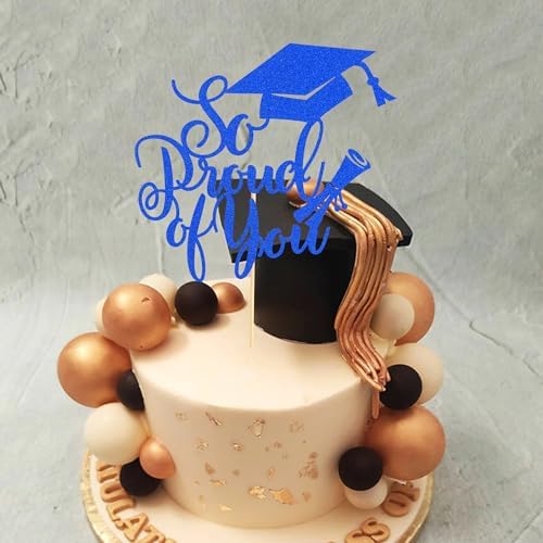 1Pc So Proud of You Cake Topper Congrats Grad 2026 Graduation Party Cake Decorations Graduation Cake Topper for Senior High School Graduation Party Decorations - Dark Bule Glitter