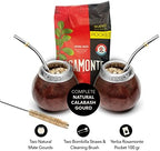 BALIBETOV Set of Two Yerba Mate Gourd and One Pack of 100gr - 3.5OZ of Yerba Mate - Yerba Mate Cup Argentina - 2 Mate Tea Cup, 2 Bombilla, 1 Cleaning Brush, 1 Loose Leaf Yerba Mate bag (DARK BROWN)