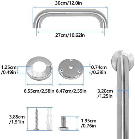 Shower Grab Bar, 2 Pack 12 Inch Brushed Nickel Bathroom Safety Bar, 1.25" Diameter 304 Stainless Steel Grab Bars for Bathtubs and Showers, Handicap Shower Grab Bar for Seniors Elderly