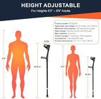 Folding Forearm Crutche for Adults - 10-Level Adjustable Telescopic, Lightweight Aluminum and TPR, Fits 55.1-74.8in Height, 0.97lbs Mobility Aid (Black)-1PC