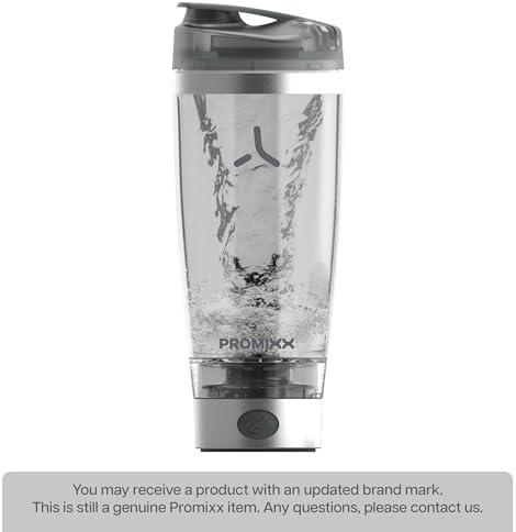 Promixx Pro Electric Protein Shaker Bottle – USB Rechargeable, 20oz BPA-Free Steel Cup with Patented X-Blade – Smooth Shakes, Leak-proof, Portable Shaker for Protein Powder & Supplements-Silver/Gray