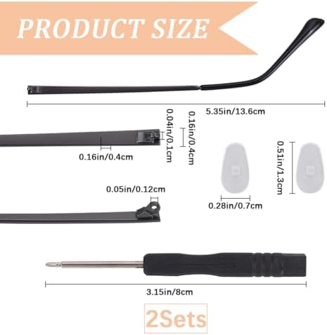 GORGECRAFT 2 Set Gunmetal Glasses Temple Arms Eyeglasses Replacement Leg Accessories Spectacle Legs Universal Eyewear Repair Frame Temple Replacement with Screwdriver Screw Washer for Glasses