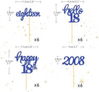 24 Pcs Glitter 18th Birthday Cupcake Toppers for Celebrating 18th Birthday Party Decorations for Eighteen Years Old Birthday Party Supplies (Blue2)
