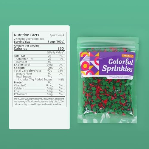 Christmas Tree Sprinkles for Cake Decorating 7 Ounce Edible Christmas Tree Red and Green Confetti Jimmies Sprinkles Mix for Xmas Party Cupcake Topper Ice Cream Cookie Food Decorative Dessert