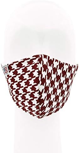TrendsBlue Made in USA Adult Kid 3 Layers Cotton Reusable Washable Face Mask Cover (Women's, Burgundy Houndstooth)