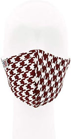 TrendsBlue Made in USA Adult Kid 3 Layers Cotton Reusable Washable Face Mask Cover (Women's, Burgundy Houndstooth)