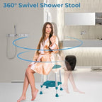 Shower Stool Chair for Inside Shower, Upgrade Small Corner Plastic Stool for Seniors Adult, 360° Swivel Shower Stool Seat for Bathroom, 6-Level Adjustable Height Bath Chair Stools with Shelf