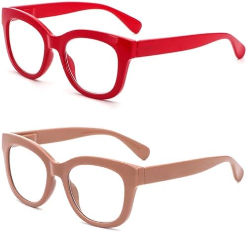 REAVEE 2 Pack Retro Oversized Reading Glasses for Women Men, Blue Light Blocking Computer Readers Stylish Spring hinge