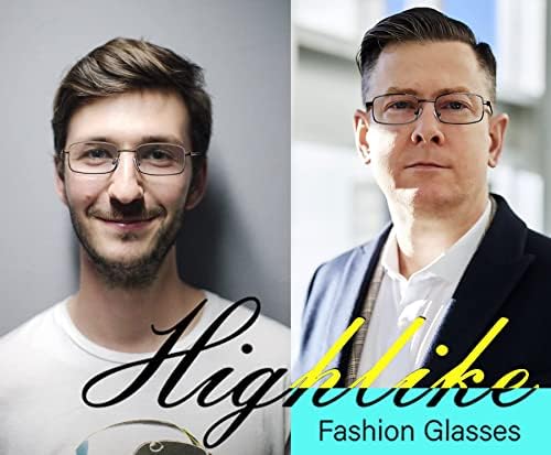 HIGHLIKE Reading Glasses Men, Metal Stainless Flex Readers with Soft Cases, Clear Lens Blue Light Glasses