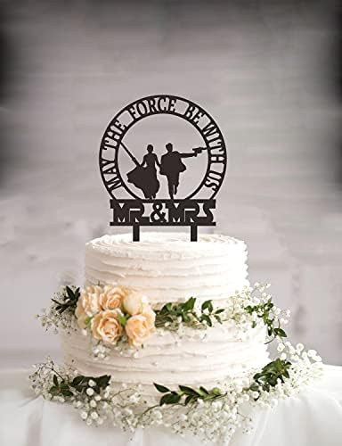 May The Force Be With US Wedding Cake Topper, Gun Couple Theme Wedding Cake Topper, Funny Mr And Mrs Cake Decorations