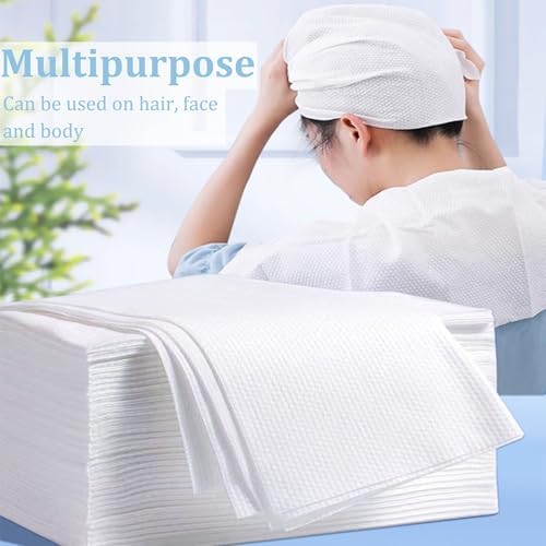 Disposable Bath Hair Towels, 100-Count 12" x 28", Thick Pearl Texture, Soft & Absorbent Salon Spa Towels(White)
