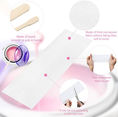 Ireer 1000 Pcs Wax Strips and Sticks Kit 500 Pcs Non Woven Waxing Strips 500 Pcs Assorted Applicator Sticks Soft Wooden Facial Body for Eyebrow Hair Removal Spa Home Women Men Leg