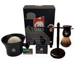 G.B.S Men's Premium 5 Piece Set- Double Edge Shaving Razor with Black Rubber Coated Handle, Shaving Mug, Synthetic Brush, Dual stand for Brush & Razor and 15 Blades, Alum Block