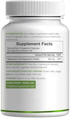 Magnesium Citrate 400mg Per Serving, 300 Veggie Capsules – Chelated, Easily Absorbed, Purified Trace Mineral – Muscle, Heart, & Digestive Support – Non-GMO