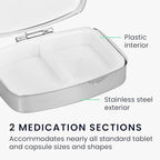 kwmobile 2 Compartment Pill Box - Set of 2X Stainless Steel Travel Box Organizer for Tablets and Prescriptions - Silver/Rose Gold