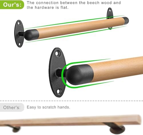 SELEWARE 16 Inch Wood Handrail Indoor Stairs Handrail Wall Mount Handrail w/Sturdy Metal Barckets, Barrier-Free Staircase Grab Bar for Elderly, 1.3 Inch Round