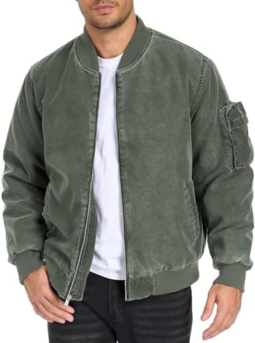 Oymyakon Mens Vintage Bomber Jacket Washed Fall Winter Warm Military Jackets Casual Padded Coats Windbreakers