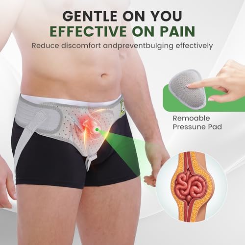 Hernia Belt Truss for Men and Women Left or Right Side Supportive Groin Pain with Removable Compression Pads for Pre or Post-Surgical, Femoral, Breathable Adjustable-S