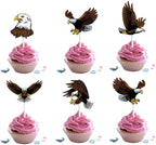 18pcs Bald Eagle Cupcake Toppers for 4th of July Birthday Cake Decorations Patriotic Party Supplies Glitter Animal Bald Eagle Birthday Party Decorations