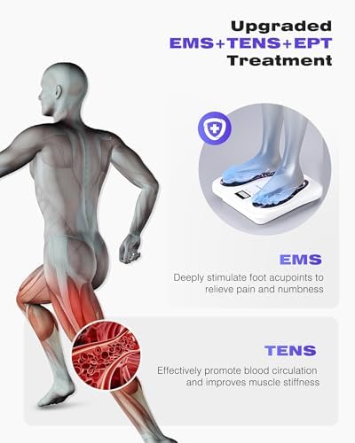 KINGJOY Foot Massager for Neuropathy, Rechargeable EMS TENS Foot Stimulator with 10 Modes 20 Intensities for Circulation Plantar Fasciitis & Swelling Pain Relief, Gifts for Women Men-White