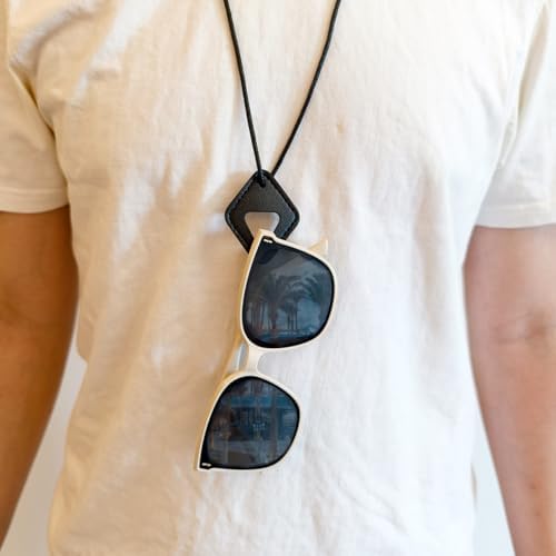 2 Pack Leather Glasses Holder Necklace, Hands-Free Eyewear Holder Lanyard for Sunglasses & Reading Glasses, Stylish Diamond-Shaped PU Leather Pendant, Retainer Eyeglass Hanger
