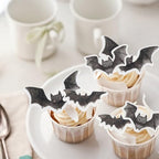 40 Pack Edible Halloween Bat Cupcake Toppers Bat Halloween Cupcake Toppers Rice Paper Wafer Paper Cupcake Picks for Baby Shower Kids Birthday Party Cupcake Decorations Black