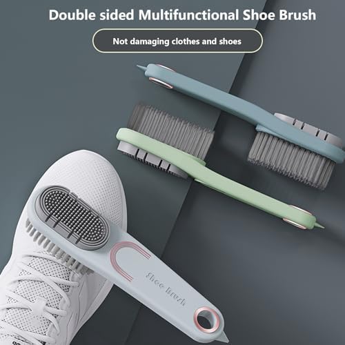 2 Pack Laundry Stain Brush Multi Cleaning Brush Double-Sided Soft Bristle Cleaning Brush Long Handle Laundry Brush for Stain Removal Shoes Clothes Scrub Brush Silicone Soft Brush, Sole Cleaning