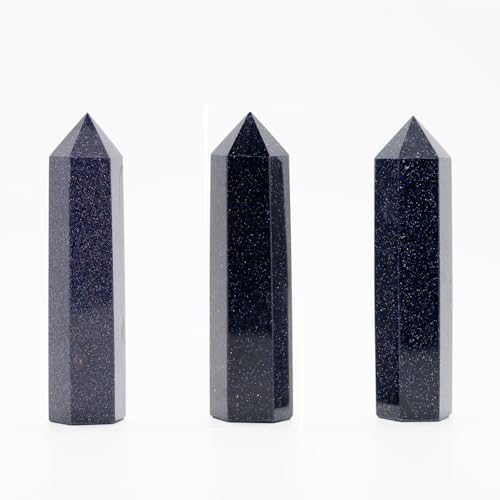 Angelstones Natural Blue Sandstone Gemstone Healing Crystal Hexagonal Pointed Reiki Chakra Faceted Prism Wand Carved Stone Figurine Home Decor