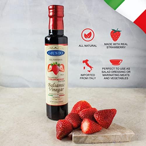 Giusto Sapore All Natural Strawberry Balsamic Vinegar of Modena P.G.I. - Made with Real Strawberry Fruit Puree - Imported from Italy and Family Owned - 8.5oz