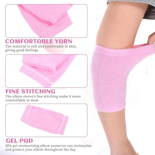 2Pcs Elbow Moisturizing Sleeve, Elastic Gel Elbow Pads for Women, Soft Sleeve Elbows Protector for Spa Moisturizing Dry Cracked Skin Care (Pink)