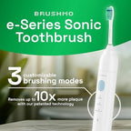 Brushmo E-Series Electric Sonic Toothbrush - Rechargeable Screw-On Electronic Tooth Brush for Adults with 3 Modes, Travel Case & Timer IPX7 Waterproof, 30 Days Lasting & Wireless Charging Base, White