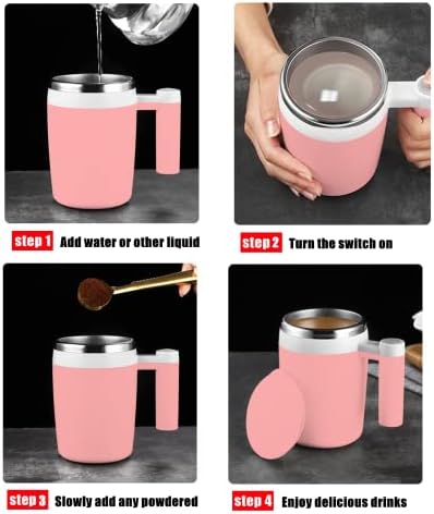 Self Stirring Mug,Rechargeable Auto Magnetic Coffee Mug with 2Pc Stir Bar,Waterproof Automatic Mixing Cup for Milk/Cocoa at Office/Kitchen/Travel 14oz Best Gift - Pink