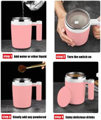 Self Stirring Mug,Rechargeable Auto Magnetic Coffee Mug with 2Pc Stir Bar,Waterproof Automatic Mixing Cup for Milk/Cocoa at Office/Kitchen/Travel 14oz Best Gift - Pink