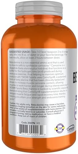 NOW Foods Sports Nutrition, Beta-Alanine Pure Powder 2,000 mg, Muscular Endurance*, 500 Grams