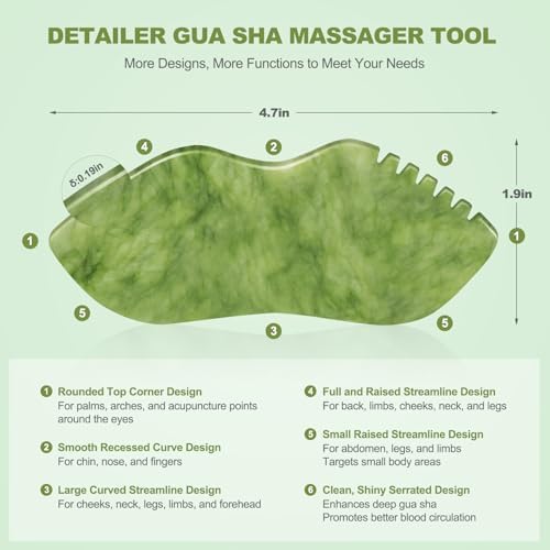 3 PCS Jade Stone Gua Sha Set Face Massager, Body Gua Sha Tool, Jade Gua Sha Facial Tools, Large Guasha Tool For Body, Face, Anti Cellulite, Lymphatic Drainage, Muscle Scraper, Valentine's Day Gifts