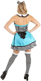 Women's Sexy Dark Alice Costume Dress with Apron, Collar, Headband and Stockings - Gothic Wonderland Style