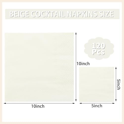 NatNarr 120 Pcs Cocktail Napkins Ivory Napkins Disposable Cream Dessert Beverage Napkin Beige Party Napkin for Wedding, Baby Bridal Shower, 5X5 Inch